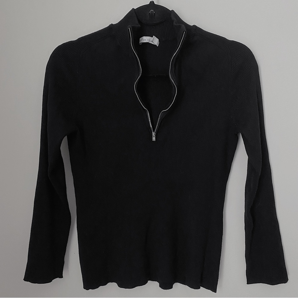 Peter Millar Black Ribbed Cotton 1/2 Zip Sweater Small S